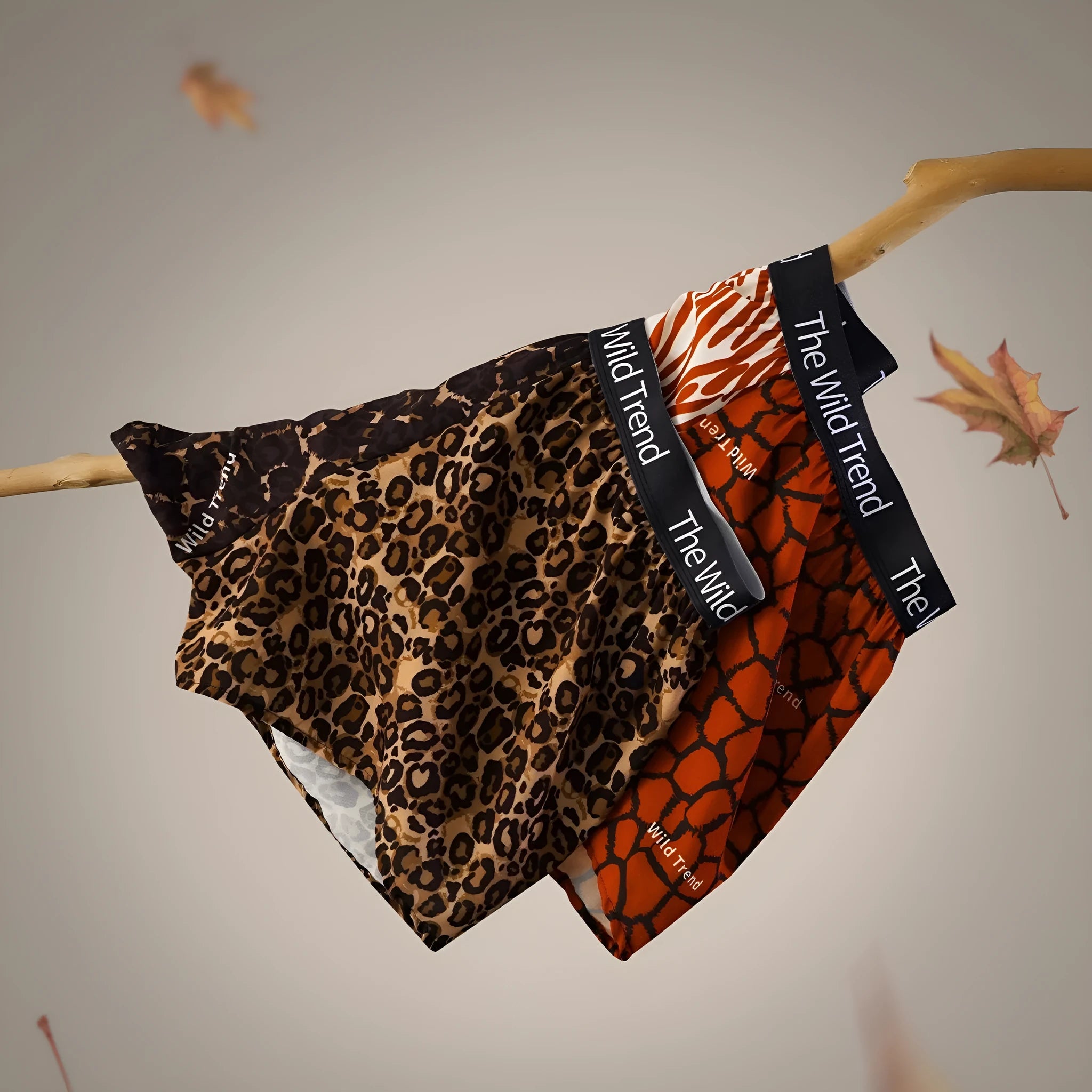 Men's leopard print casual shorts with woven ice silk fabric and quick-drying function