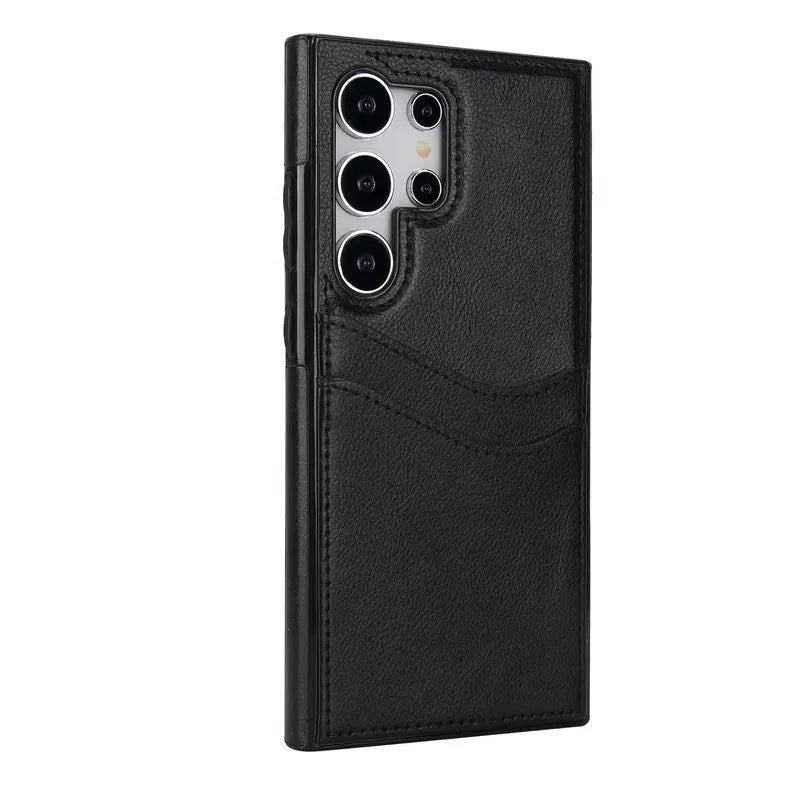 Business simplicity phone case card holster in silicone for Samsung and iPhone models, black colour, with card slot