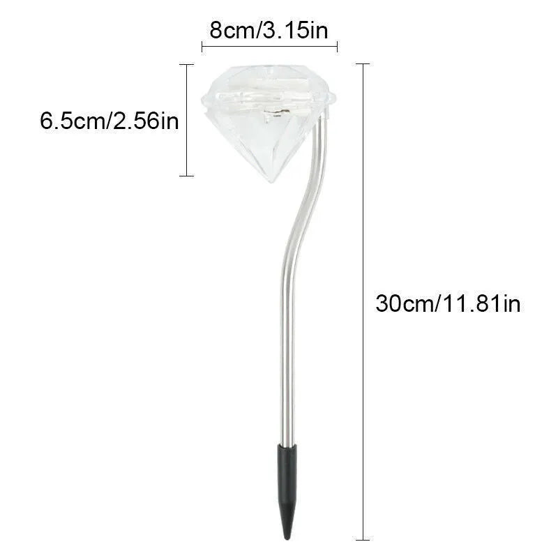 White solar-powered diamond-shaped garden light with adjustable angle and solar panel on top.