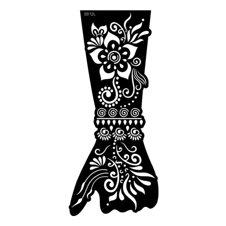 Sheet of hollow geometric tattoo stencil stickers with 3D paper carving designs.
