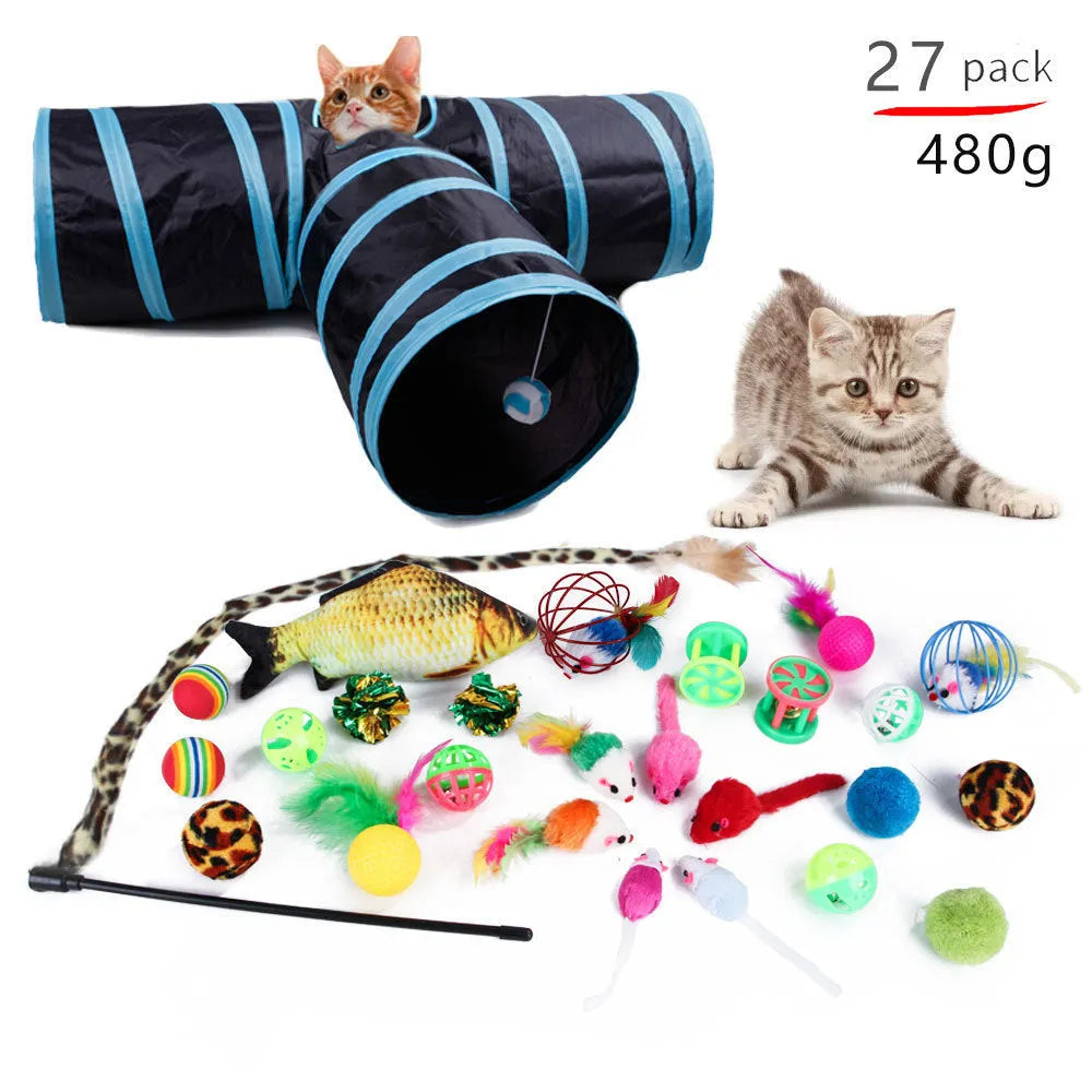 Cat toy set with cat stick plush feather and PP toys multi-style options for all cat breeds