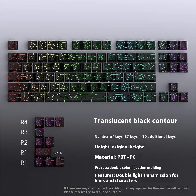 Contour Line Black Line Crack luminous key cap set for mechanical keyboards, 85x150mm black ABS plastic