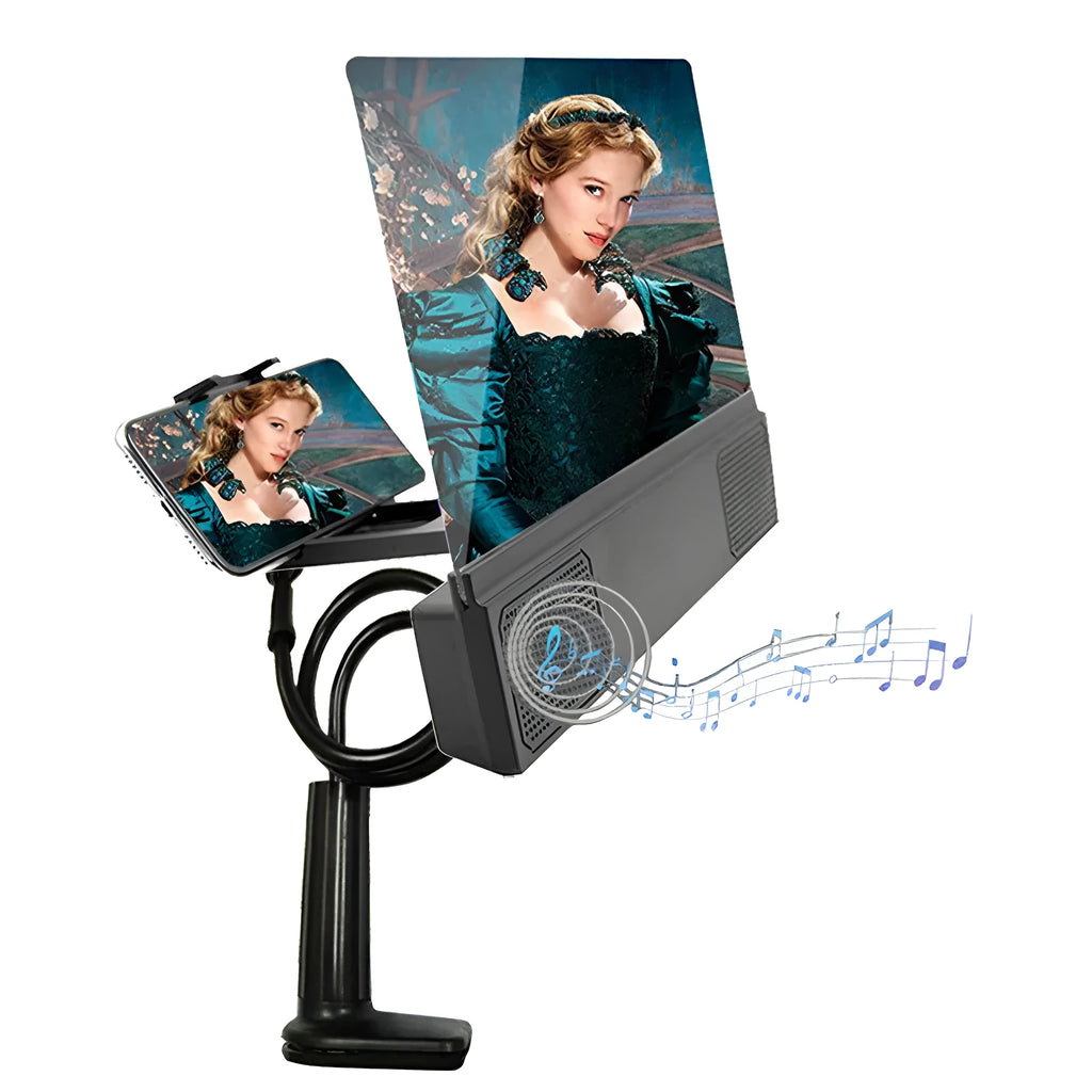 12-inch mobile phone screen amplifier with adjustable gooseneck stand and audio cable