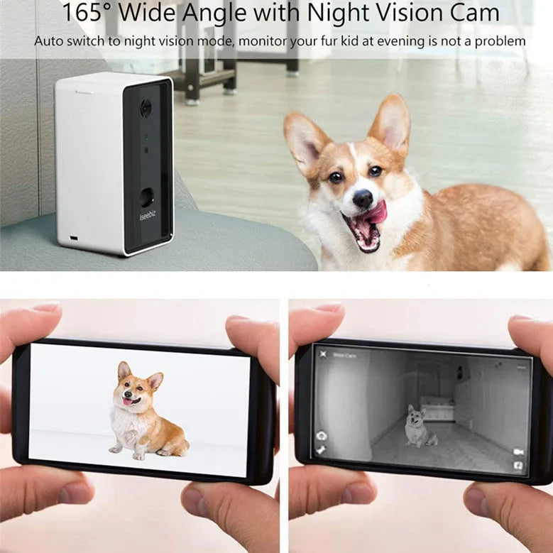 White ABS smart pet feeder interactive toy 0.5L capacity 16.5x16.5x28.5cm with WiFi and Alexa compatibility UK plug