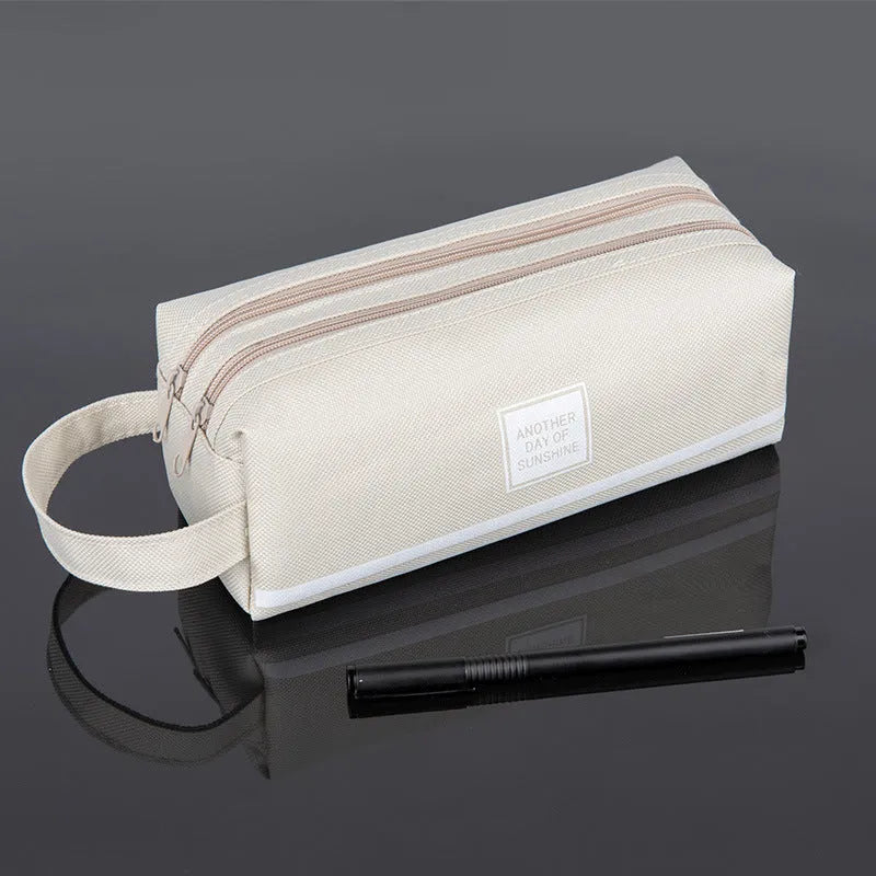 Canvas double-layer stationery box with double zipper in blue, Oxford cloth construction