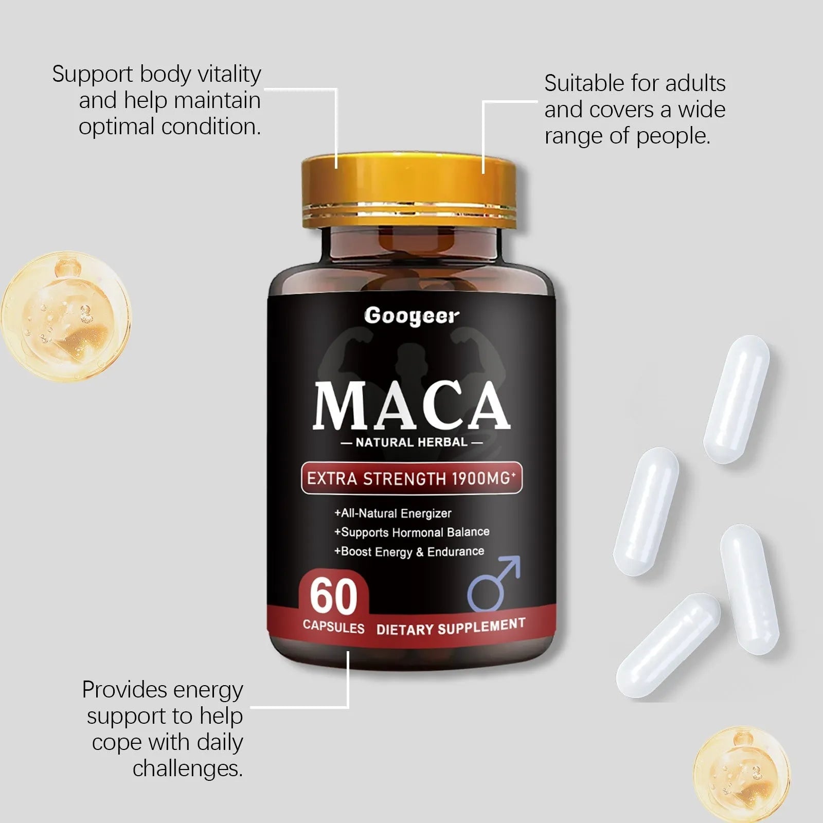 Googeer dietary supplement body treatment kit bottle with 60 vegetarian capsules