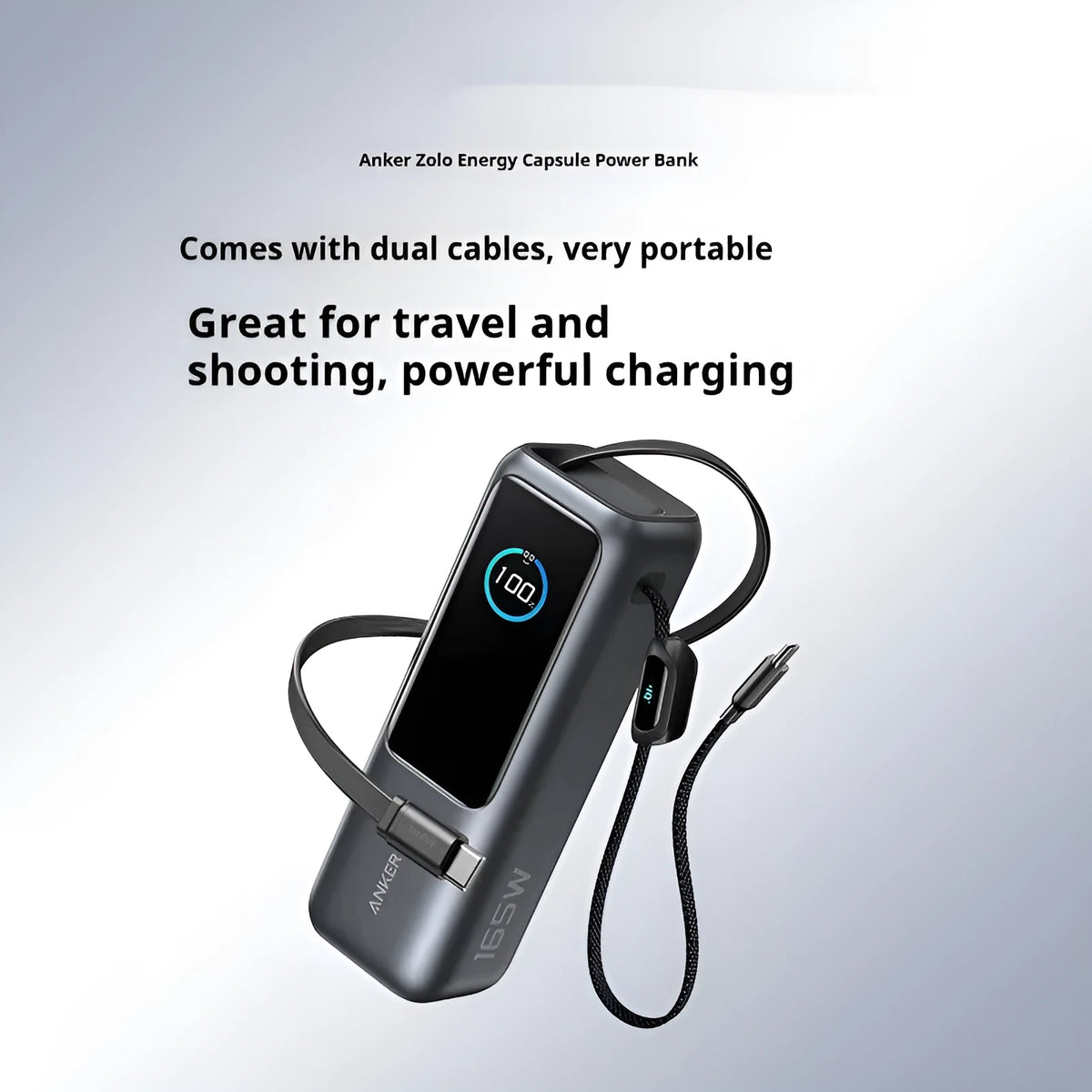 Two-wire power bank in black or silver, 25000 capacity, fast charging, 157x54x49mm industrial style