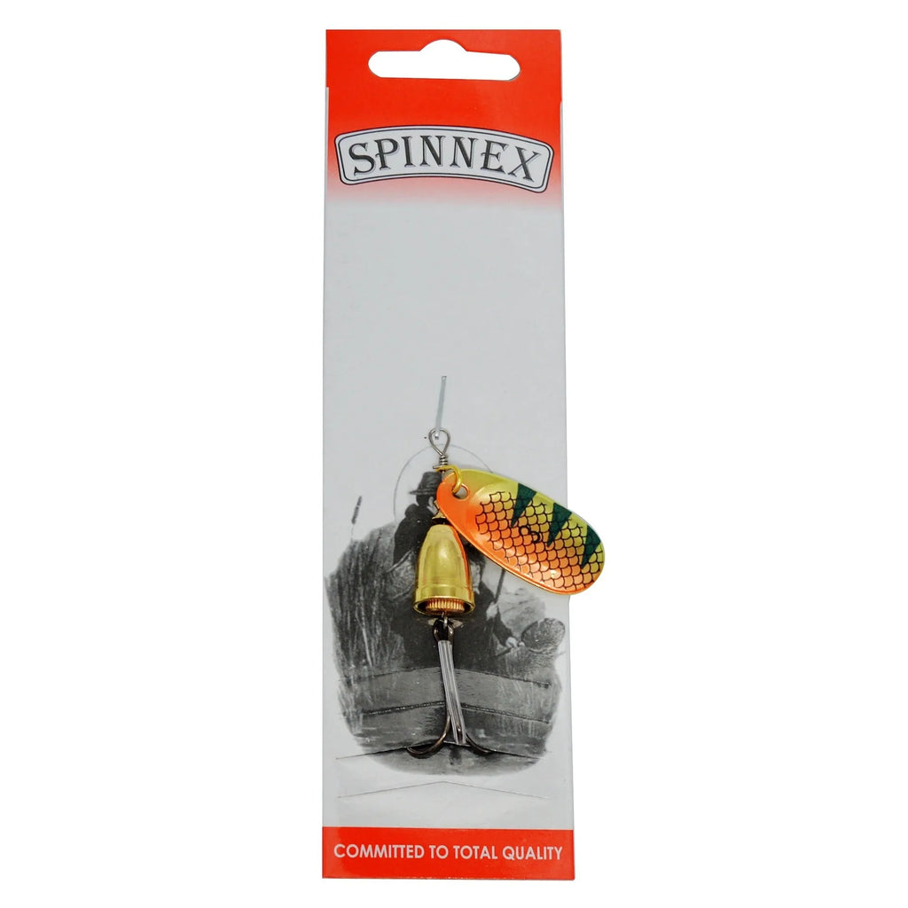 Copper bell fishing lure with rotating sequins in seven colour variations showing gold, red, silver, rose gold, yellow, yellow green, and gold mesh finishes