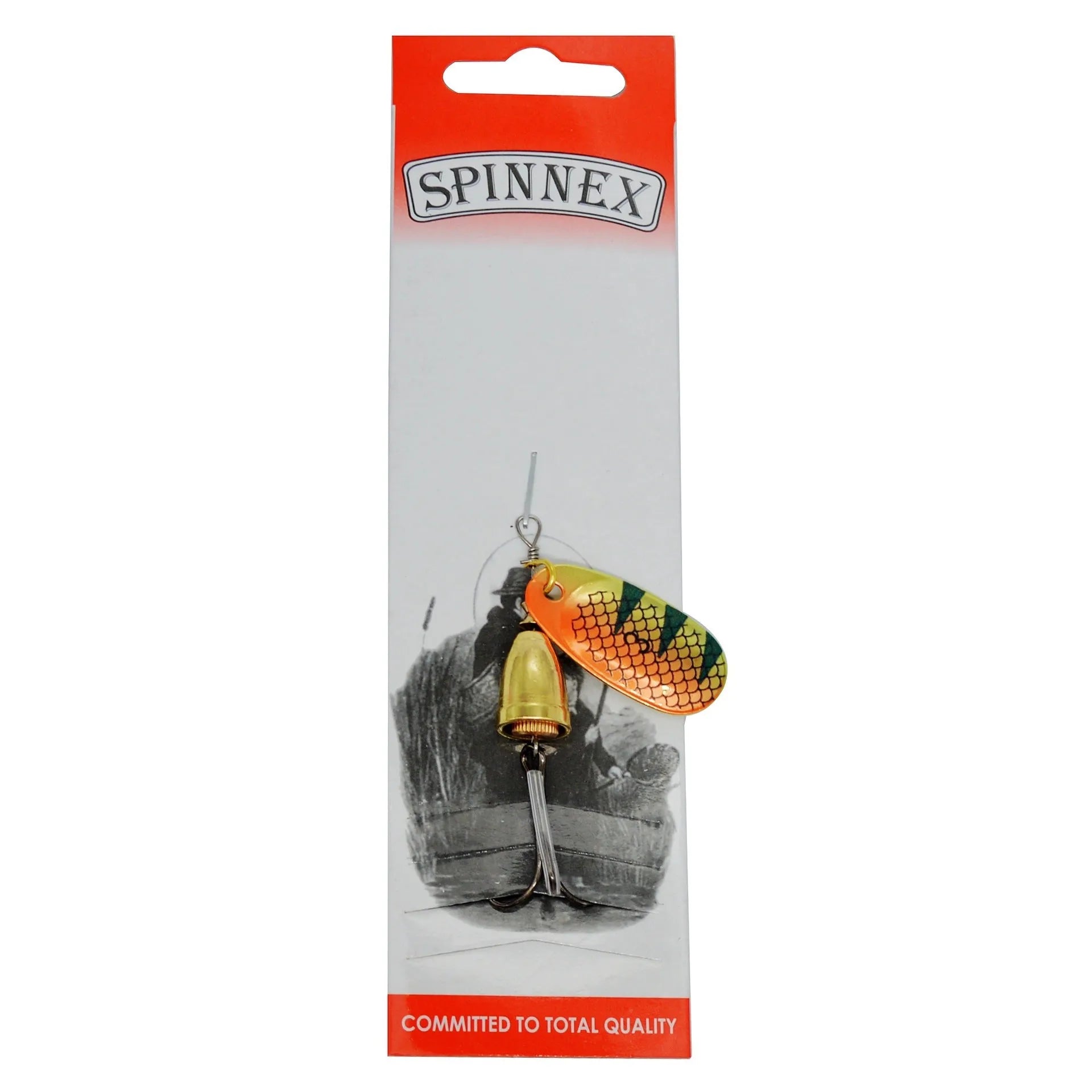 Copper bell fishing lure with rotating sequins in seven colour variations showing gold, red, silver, rose gold, yellow, yellow green, and gold mesh finishes