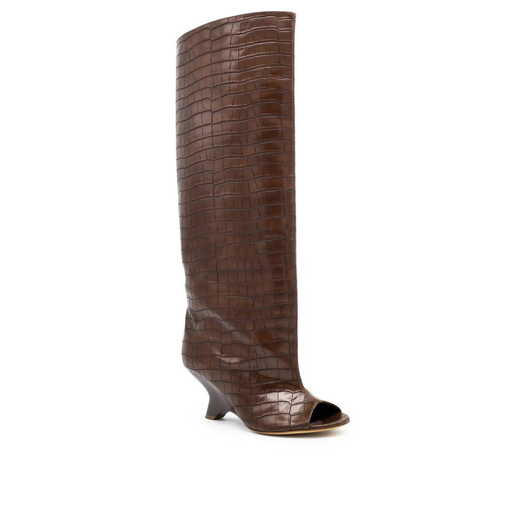 Women's suede peep toe wedge sandal boots with 6-8cm high heel and tassel detail