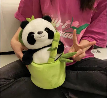 Plush panda pillow in bamboo tube design with PP cotton filling