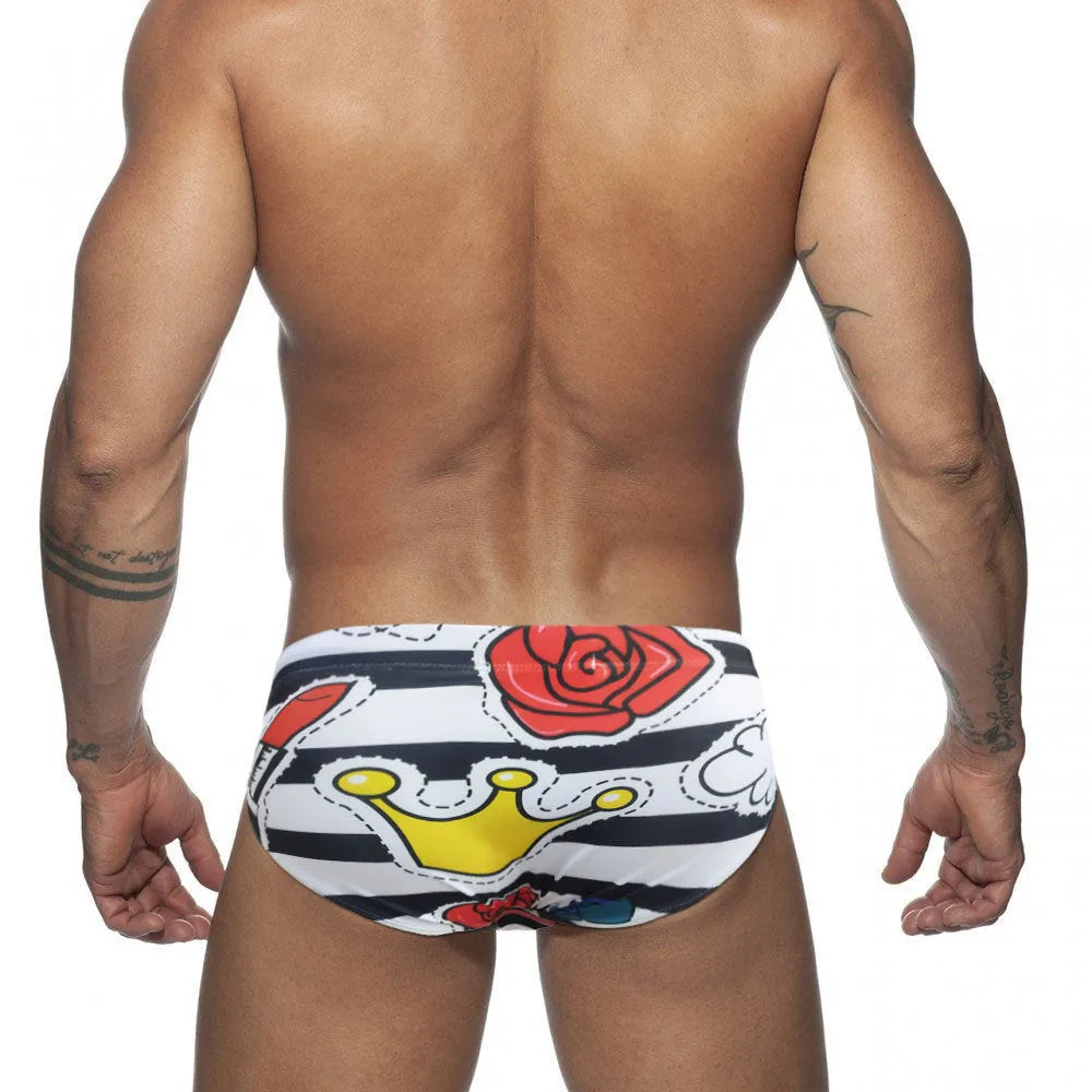 Men's striped tight briefs and boxers in rose colour, nylon fabric, sizes M to XXL
