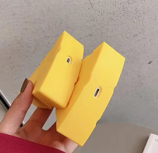 Yellow silicone protective case for Apple AirPods and AirPods Pro charging case.
