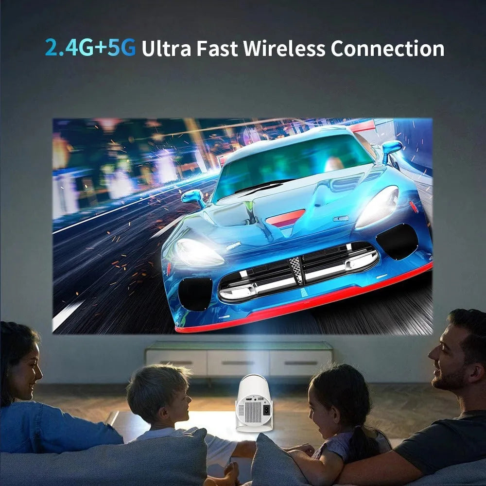 White Barrel X10 PLUS portable smart projector and gaming machine with remote and gamepad.