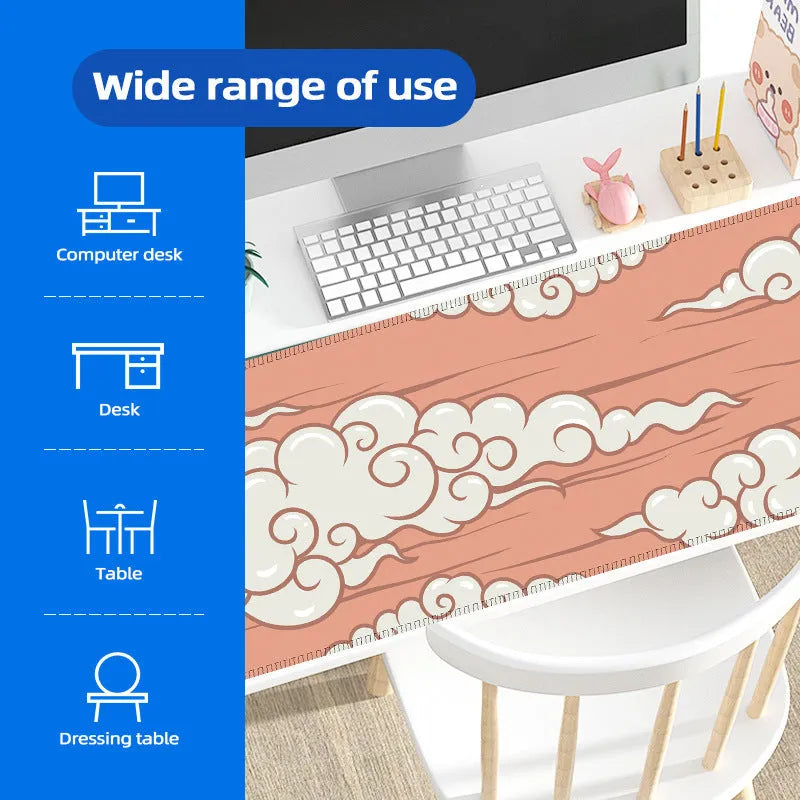 Large cloud pattern mouse pad with natural rubber base on office desk