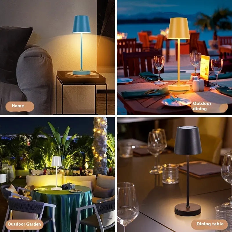 Round bottom metal table lamp with USB charging in black, American retro style for restaurant use