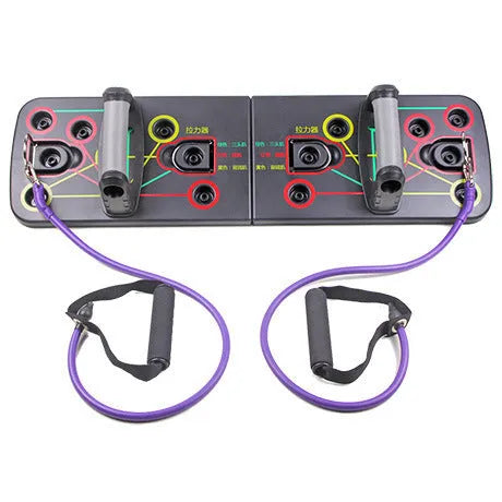 Multifunctional push-up folding board with pull rope combination bracket on a floor