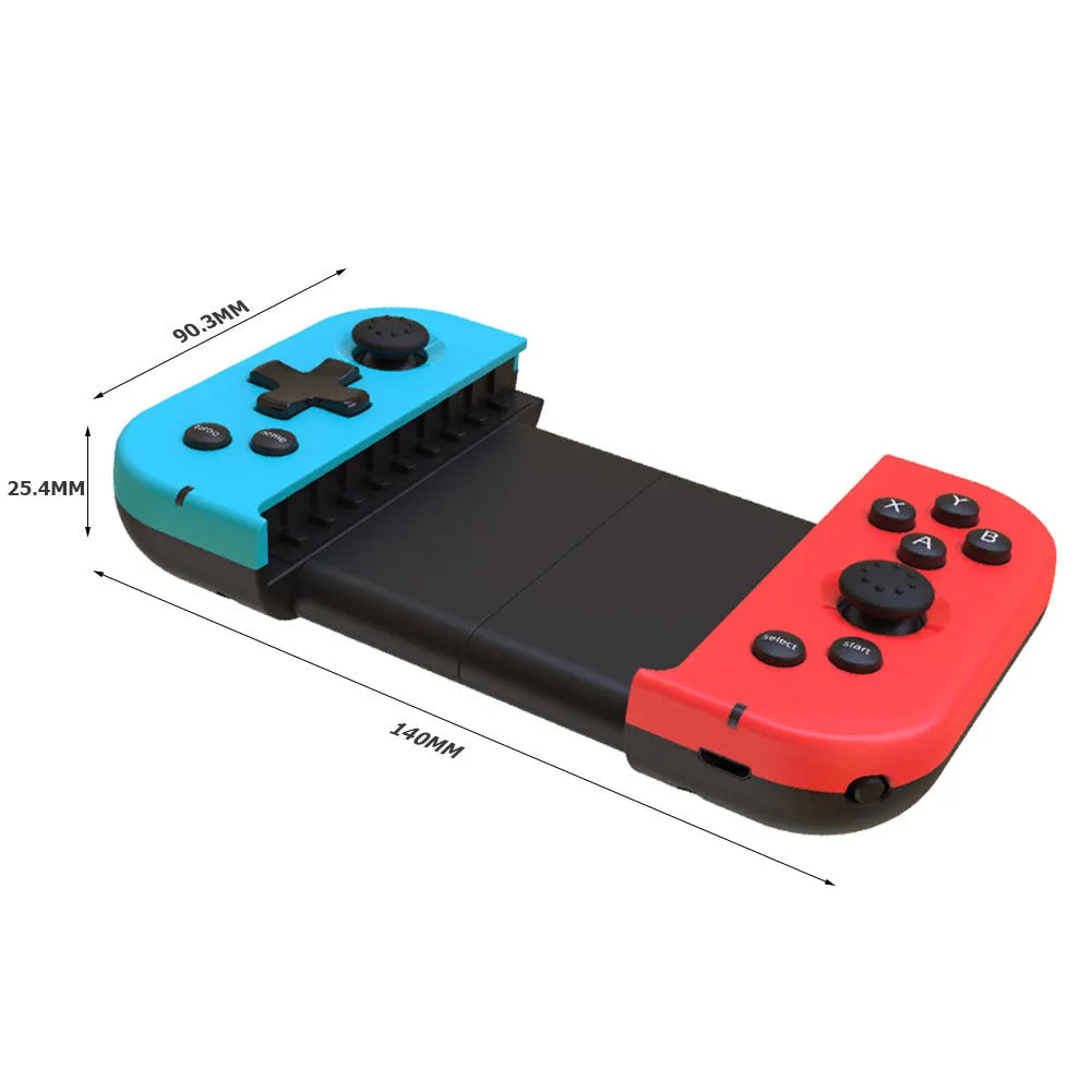 X6 wireless Bluetooth 4.0 telescopic game controller with 19 keys, red and blue colour, for PUBG Mobile on Android and iPhone