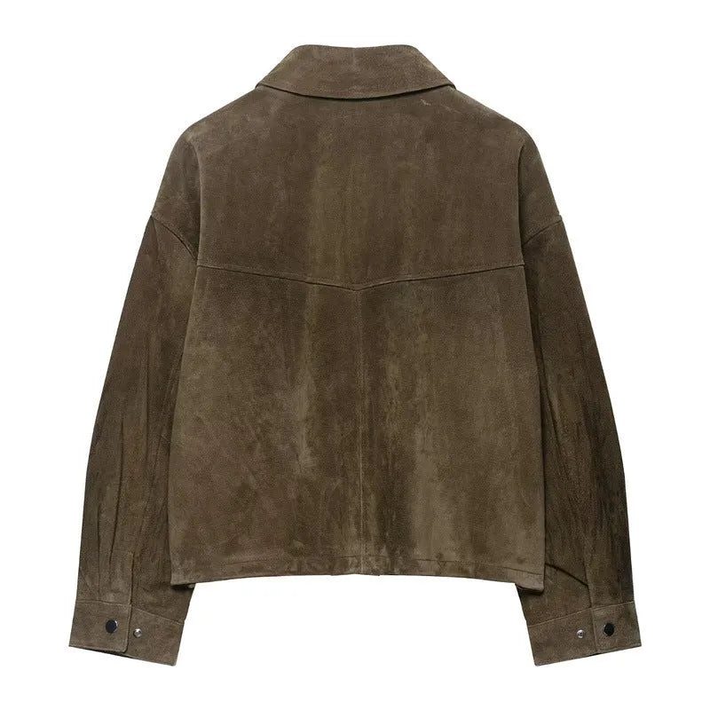 Women's medium thickness PU fabric jacket in regular fit Japanese Korean casual style