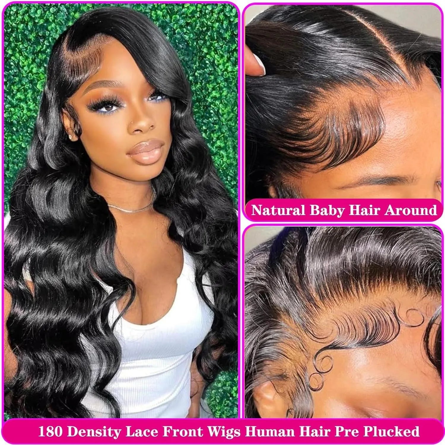 Black medium-long curly wave full-head wig for women on a display stand