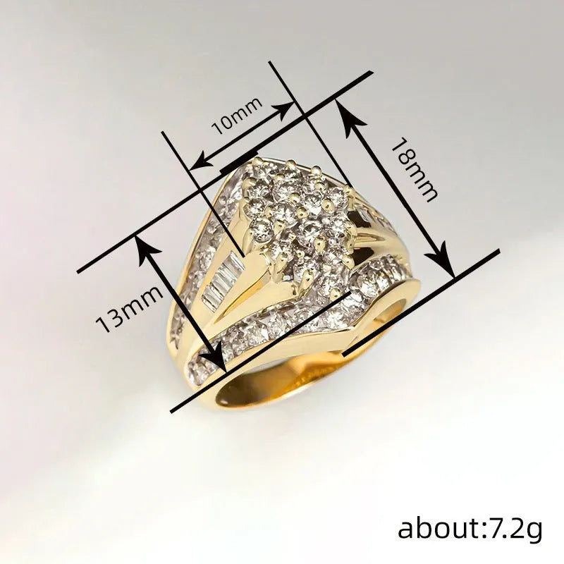 Gold electroplated geometric heavy industry ring on copper base showing palace style design details