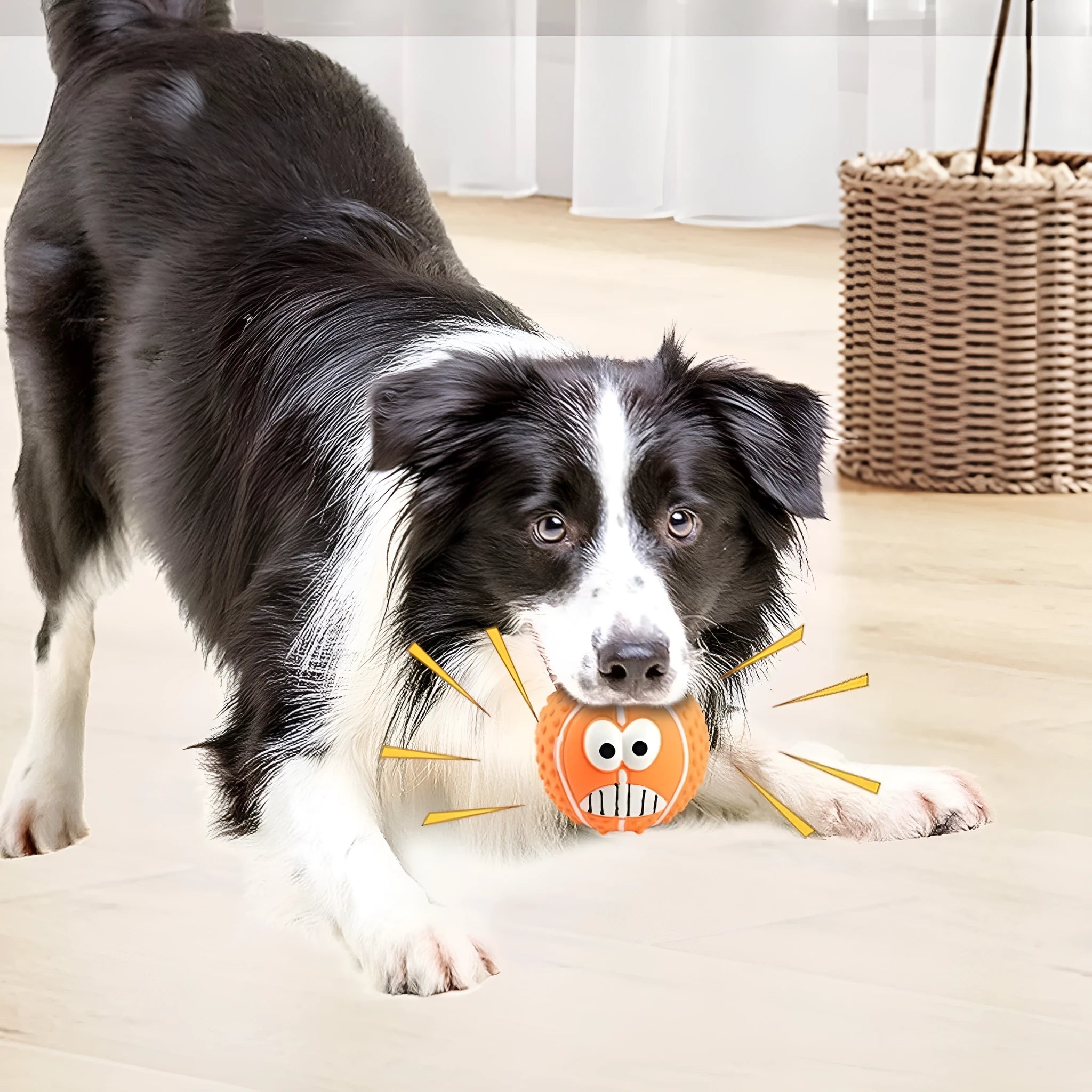 Set of four colourful latex dog balls with smile faces, suitable for small and medium pets