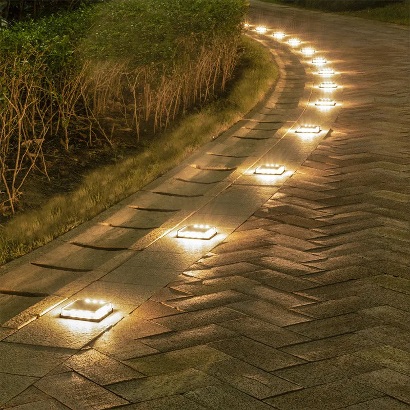 Solar floor tile lamp with aluminium alloy body and glass shade, outdoor LED courtyard and staircase light, 3000K 4000K 6000K