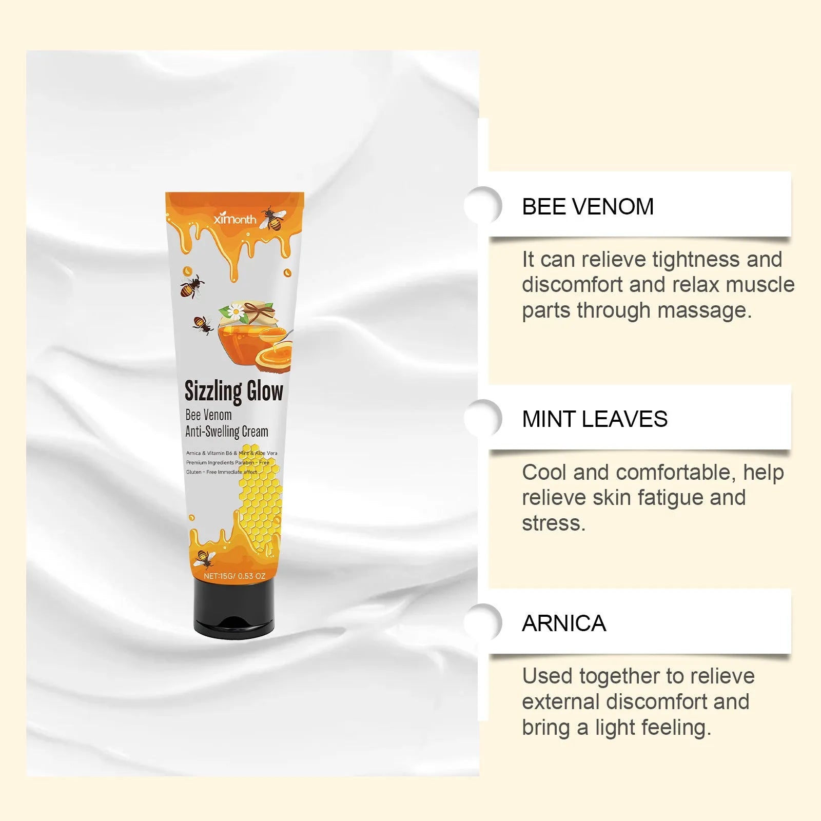 A 15g container of daily skin rejuvenation cream with mint leaf and bee poison.