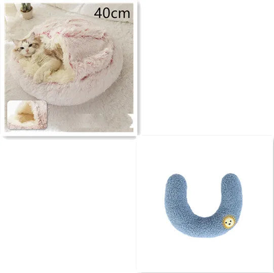 2 in 1 round plush pet bed with PP cotton filling for dogs and cats, available in brown, 65cm size