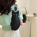 Cute cat print women's chest bag in soft PU, gray colour, with double strap connectors and canvas lining