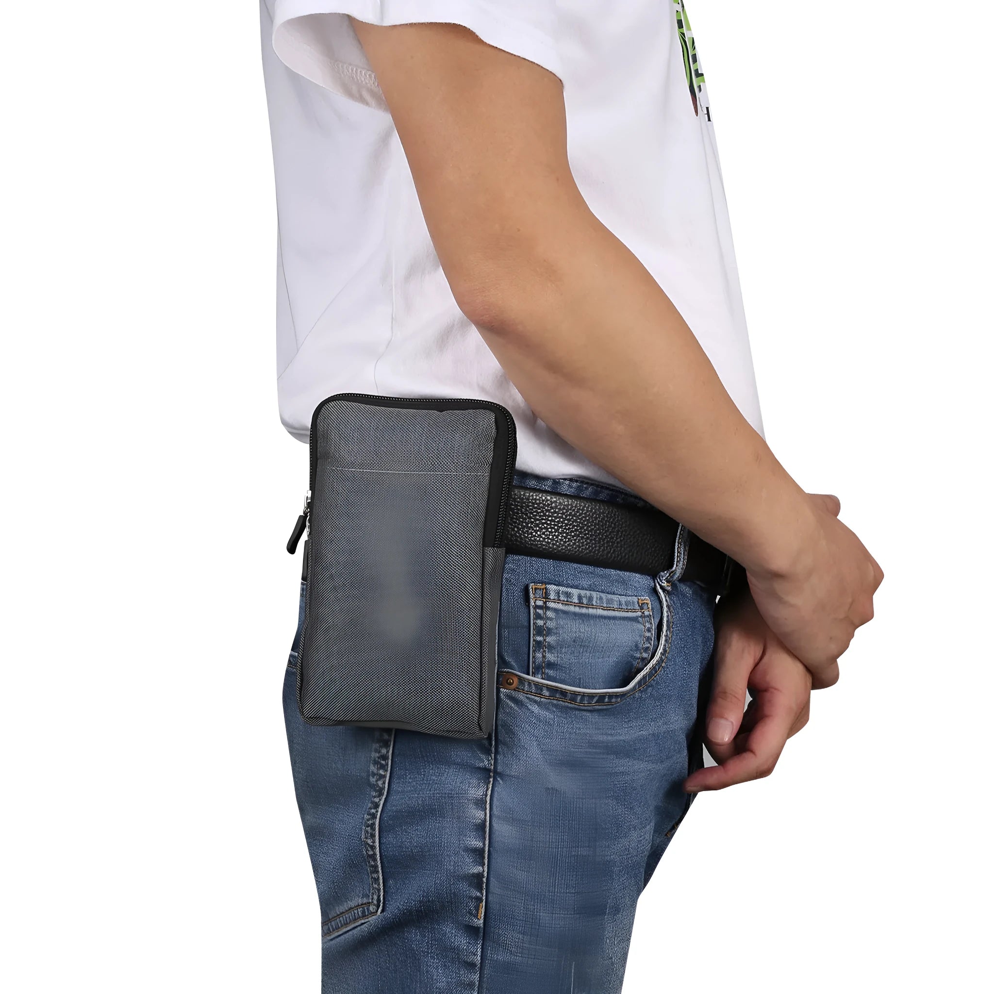 Solid colour waterproof neoprene diagonal cross-body waist bag shown in black, suitable for carrying smartphones.