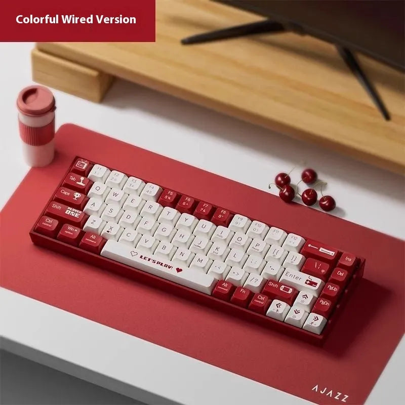 Ajazz AK680 DIY wired mechanical keyboard with hot-swappable red, green, or tea switches on a desktop
