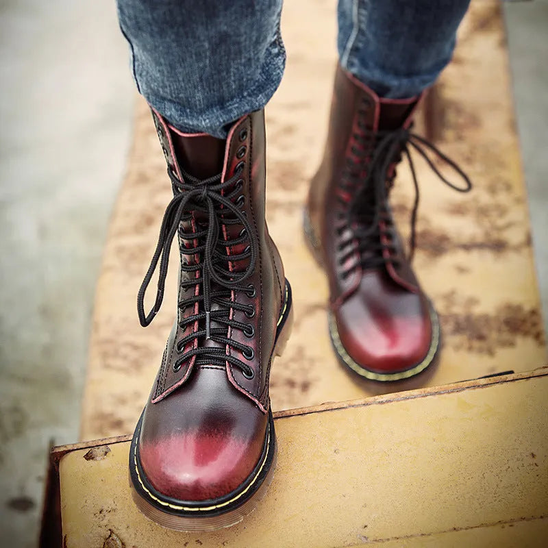 Men's black leather lace-up casual shoes with round toe and flat heel.