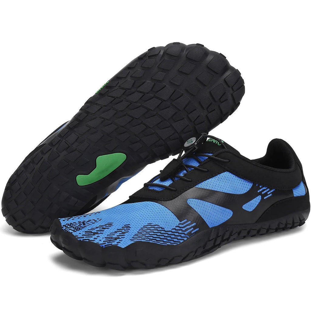 Men's rubber mesh water sports shoes in black with lace-up closure and rubber outsole