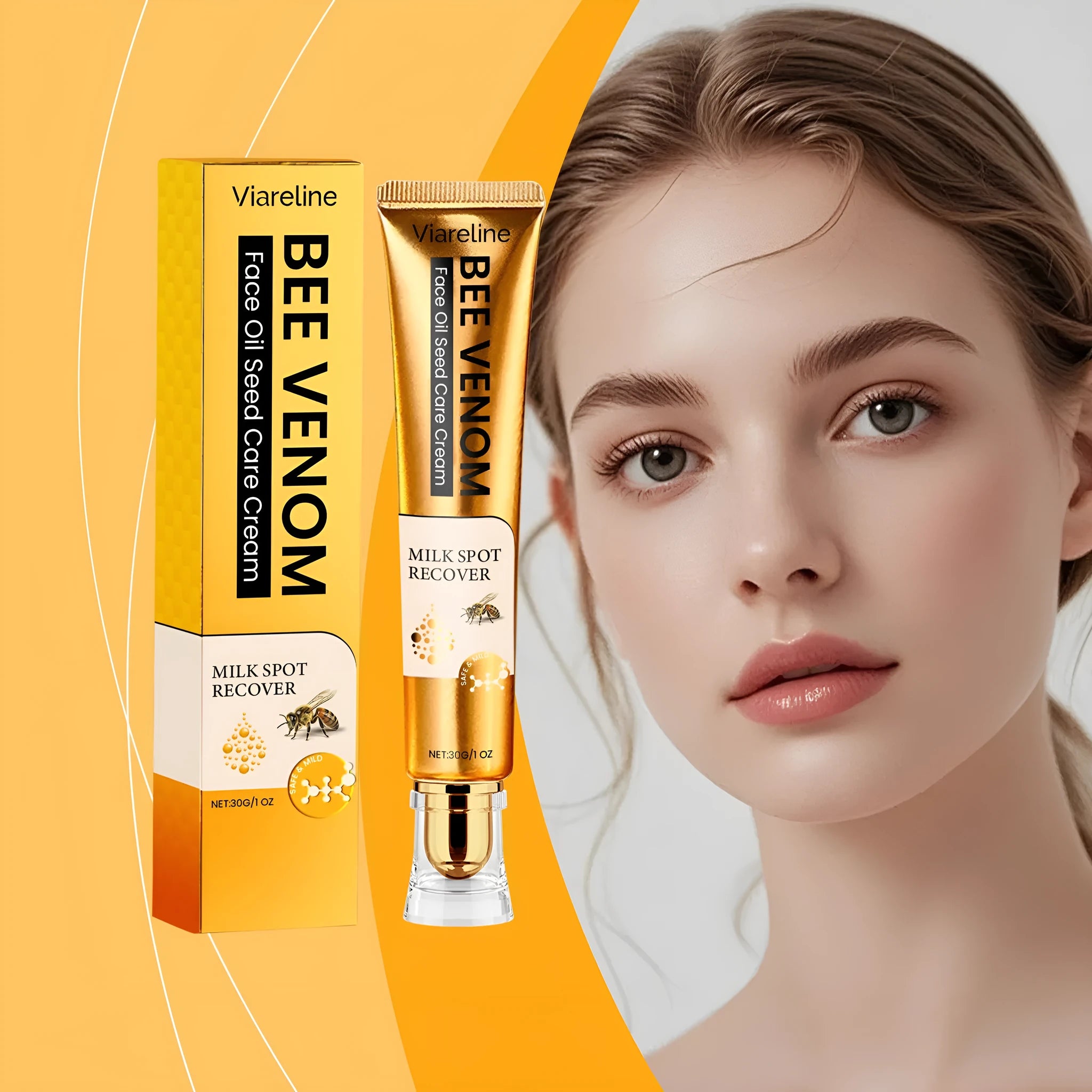 30g tube of facial and neck moisturising cream with bee venom and milk extract.