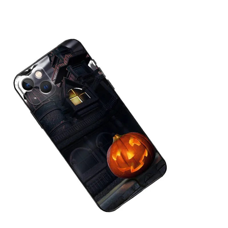 Black TPU soft shell phone case with painted cartoon ghost design for Apple iPhone