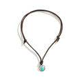 Retro handmade green turquoise stone pendant necklace on adjustable black rope chain