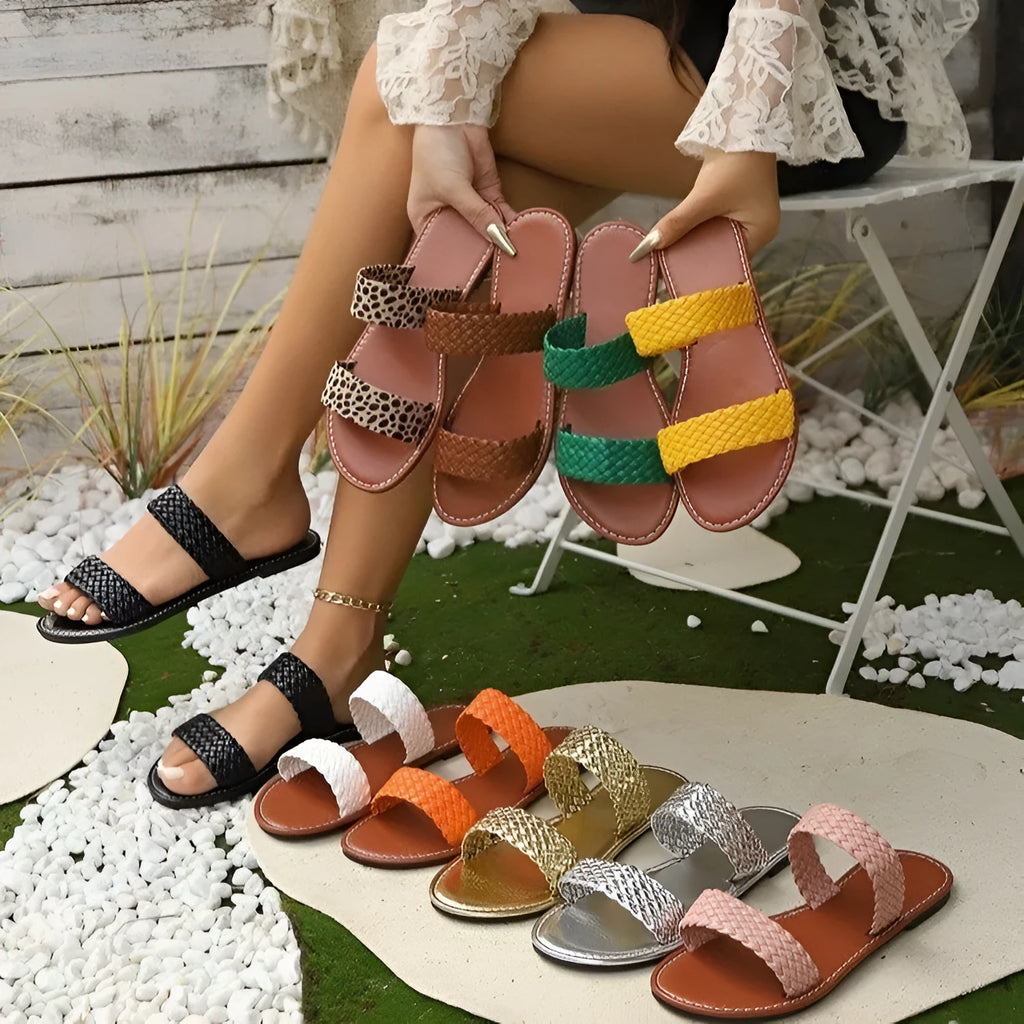 Plus size women's woven beach slippers in multiple colours with PVC sole