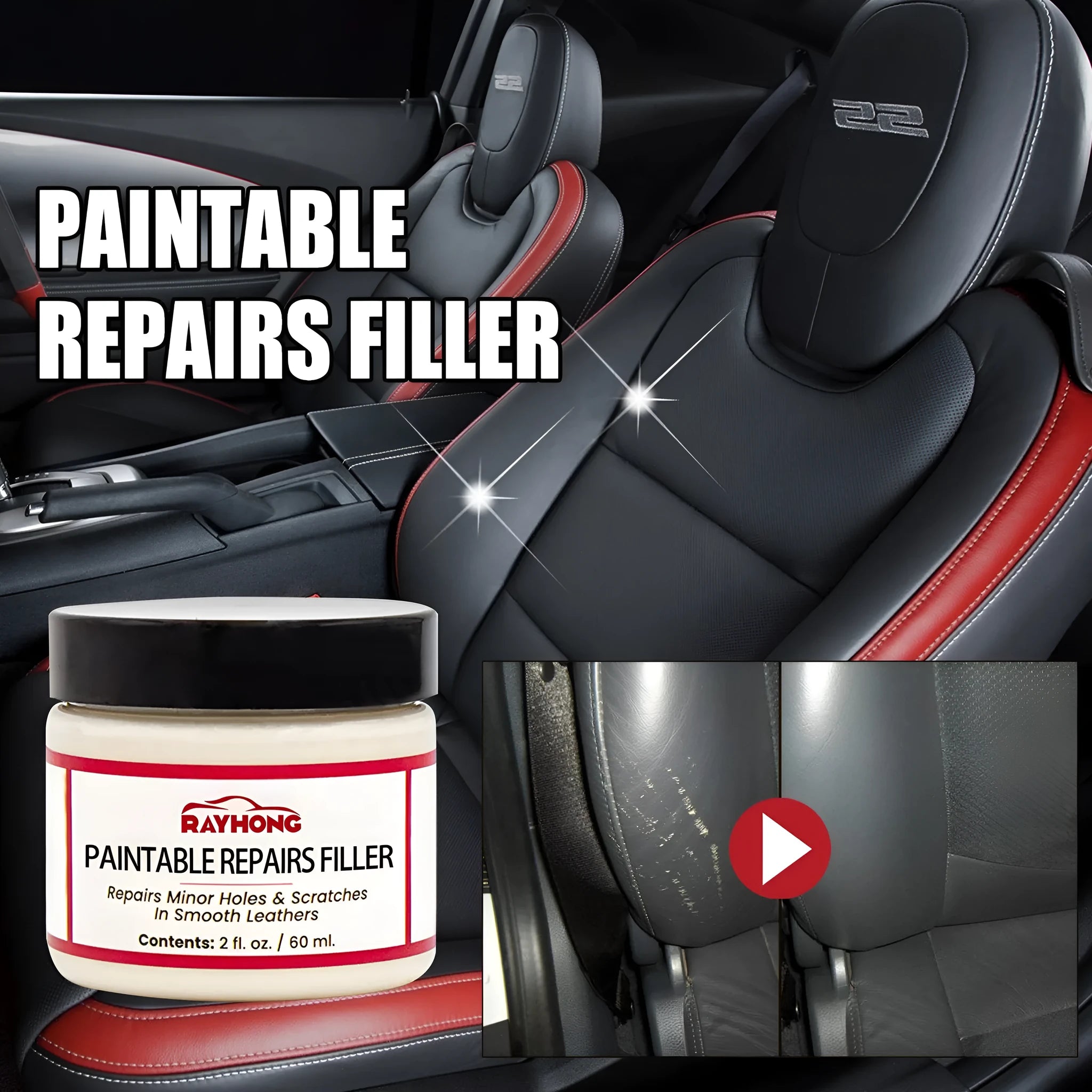 60ml tube of leather repair paste for car seats and sofas measuring 5cm by 4.4cm
