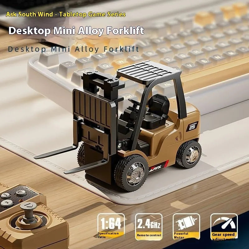 1:64 scale alloy remote control forklift with cargo hook, forks and pallet accessories