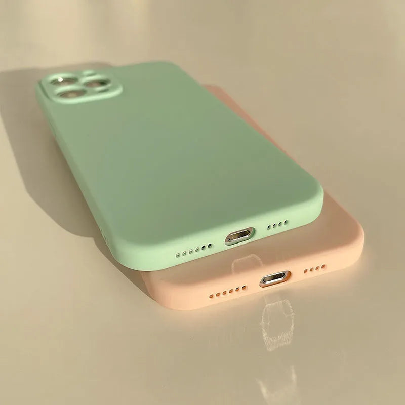Frosted solid colour TPU phone case for iPhone 14 models shown in various colours.