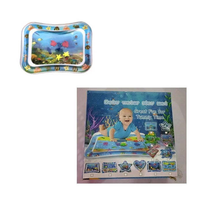 Baby inflatable water mat with 66x50cm PVC water cushion, two air rings, and foldable floor play design