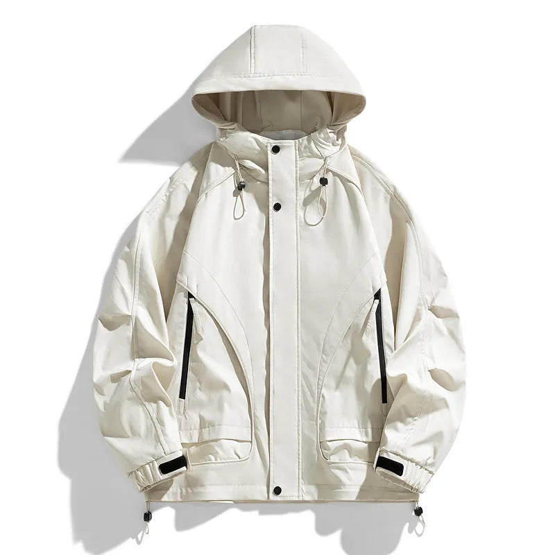 Loose-fit rabbit fur modal hooded jacket in duck shit green colour with zip pockets.