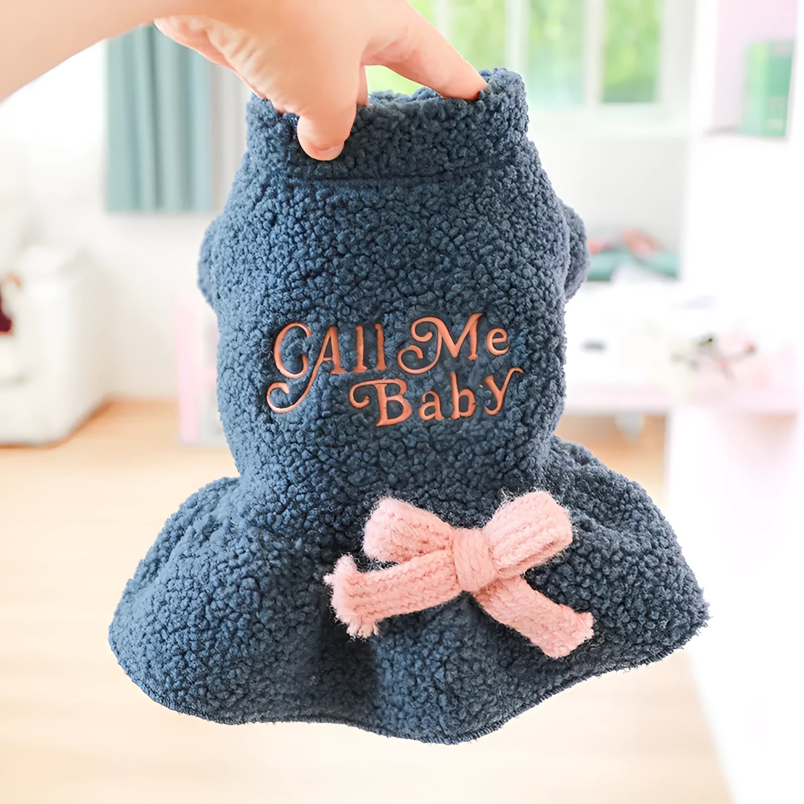 Pet fleece skirt in dark blue or pink Berber fabric with elastic waistband for dogs and cats