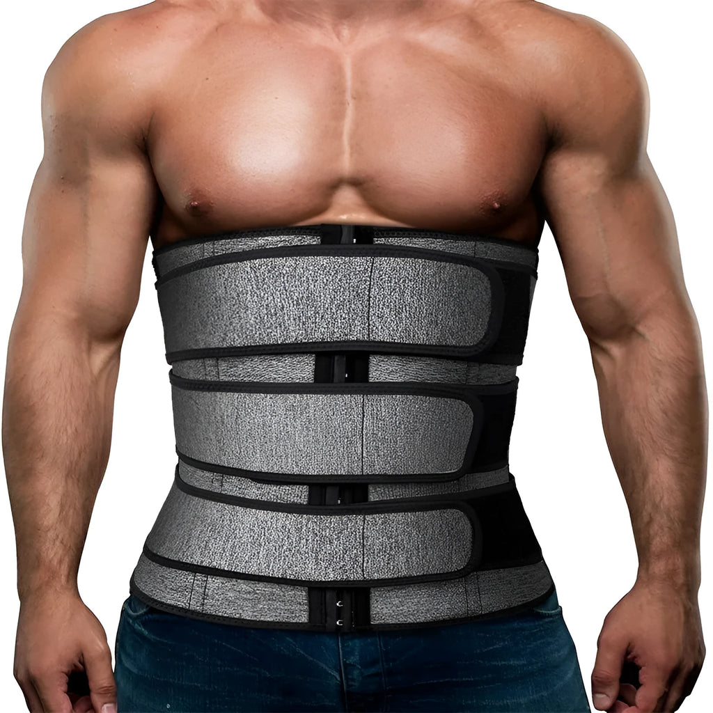 Neoprene men's shapewear waist belt in black and grey options for sports fitness and body sculpting