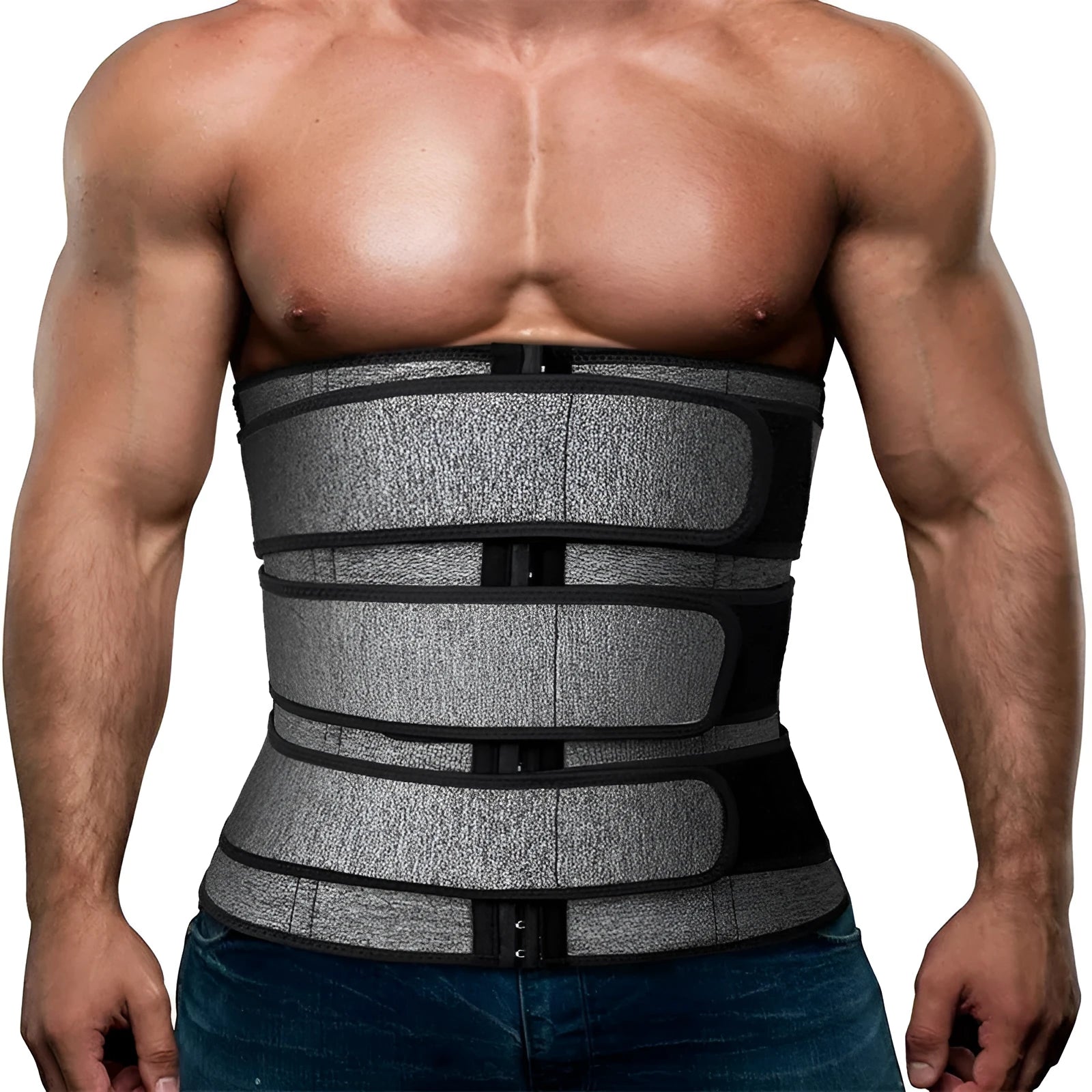 Neoprene men's shapewear waist belt in black and grey options for sports fitness and body sculpting