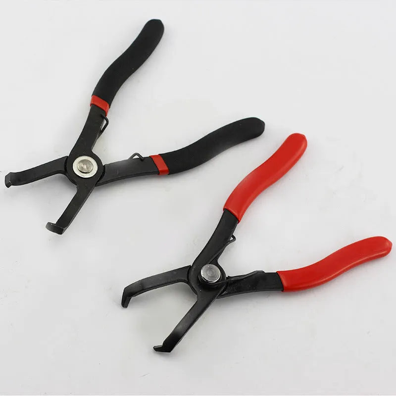 Red interior round nail removal pliers with PVC handles on a white background.