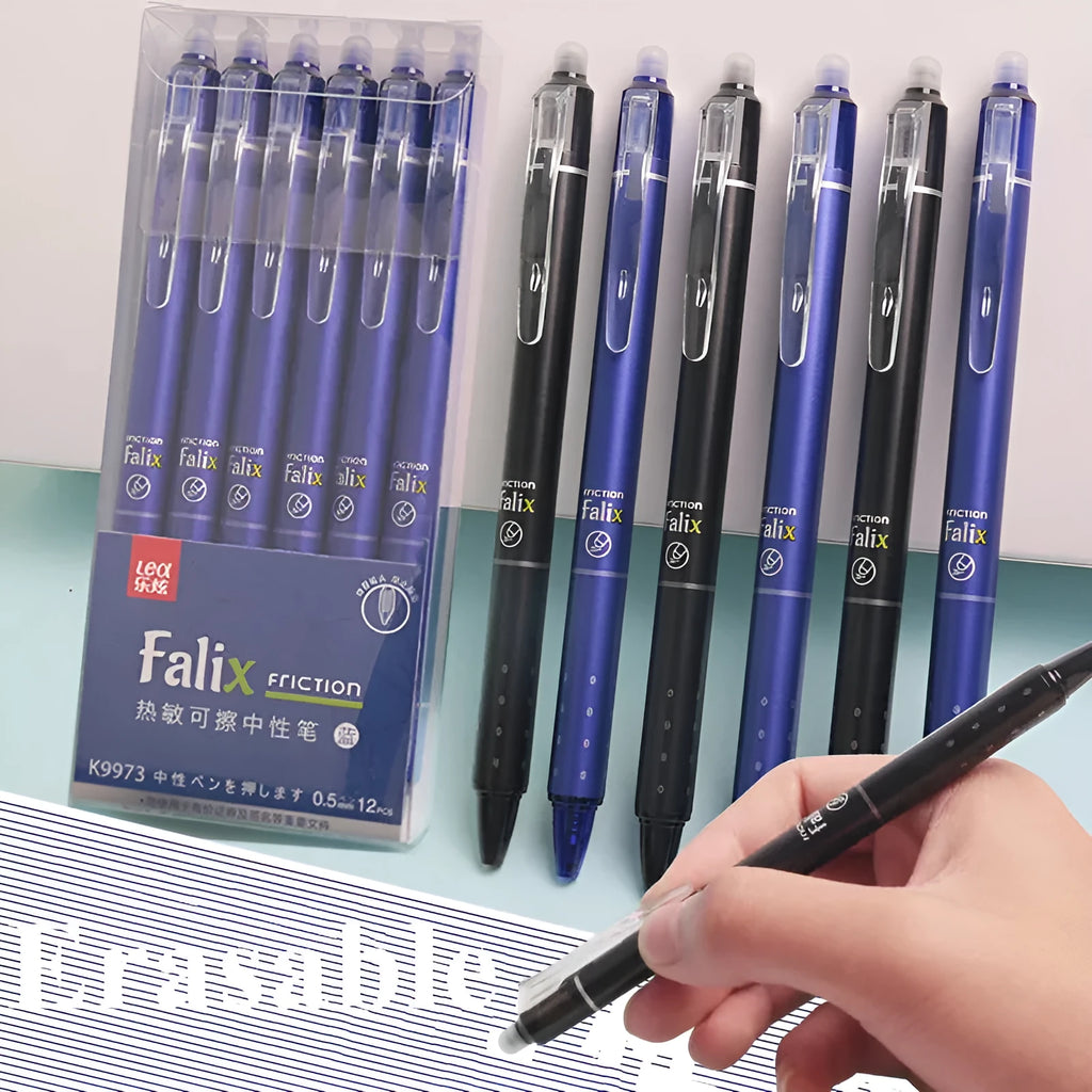 Blue and black erasable gel pen with 0.5mm stainless steel nib for primary school students