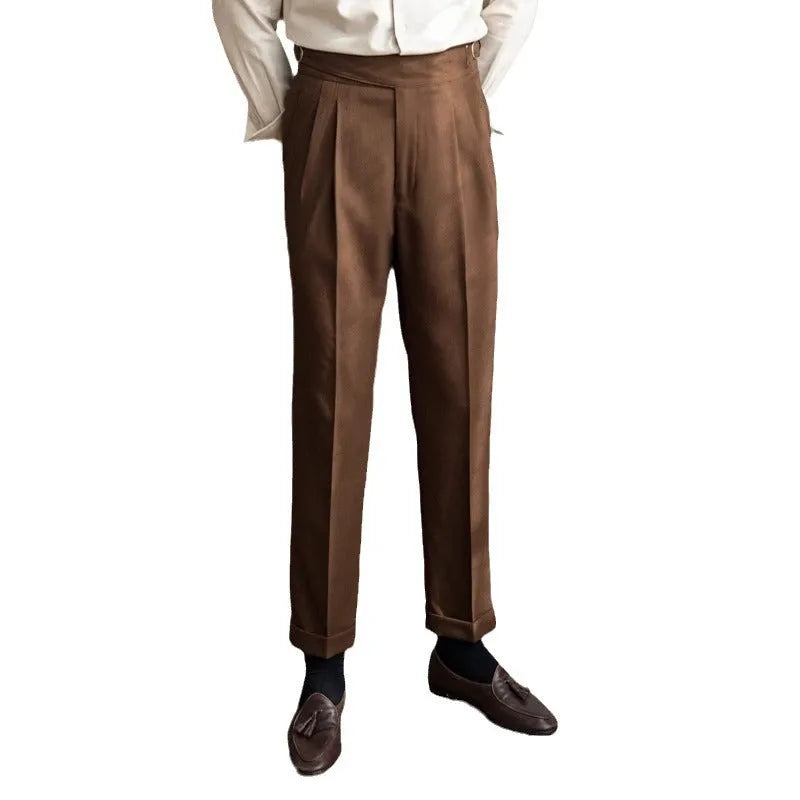 Men's high waist straight leg casual trousers in polyester available in multiple colours and sizes