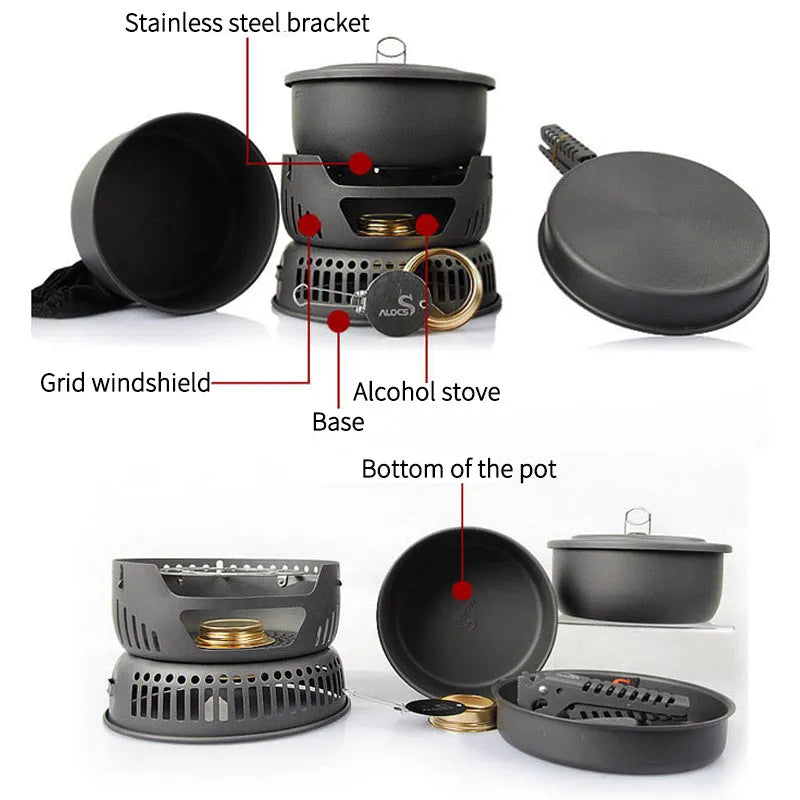 Alocs aluminium outdoor pot set for camping and hiking, supplied as a pot set